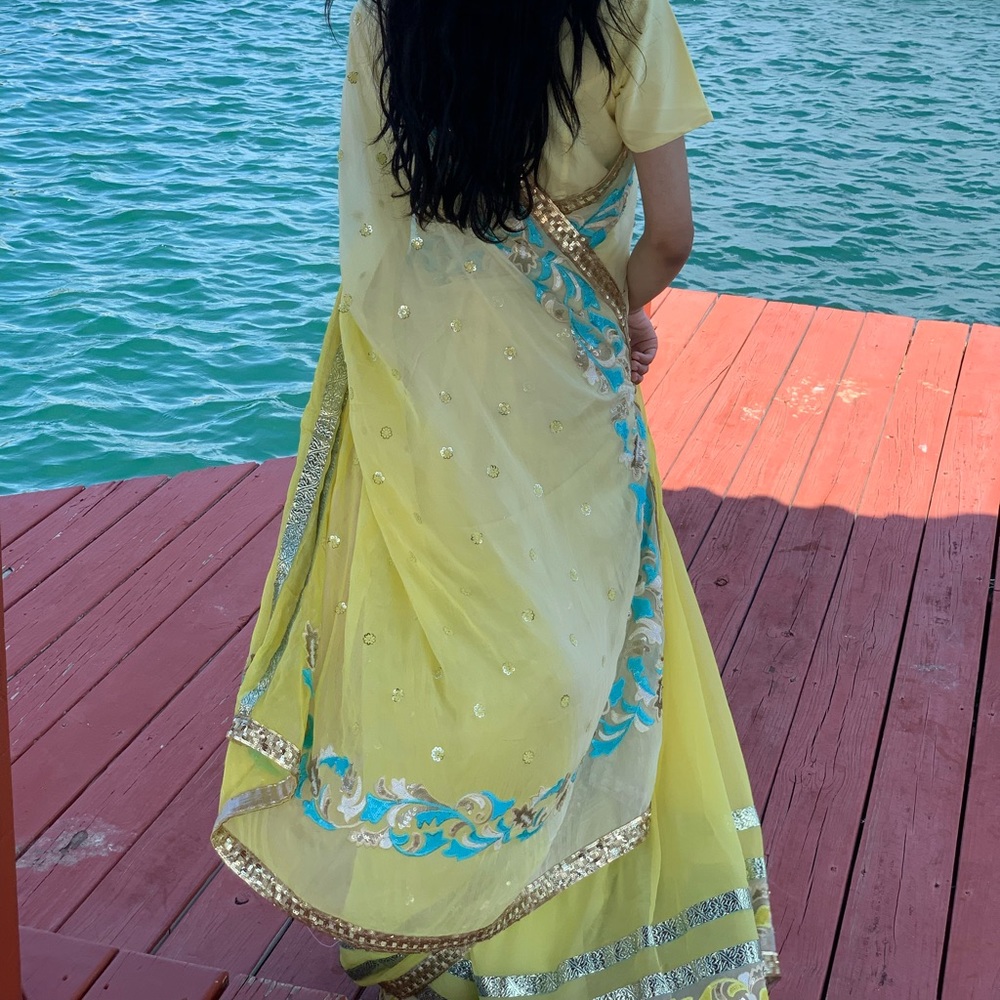 Inspired by Manish Malhotra! Yellow shimmer saree